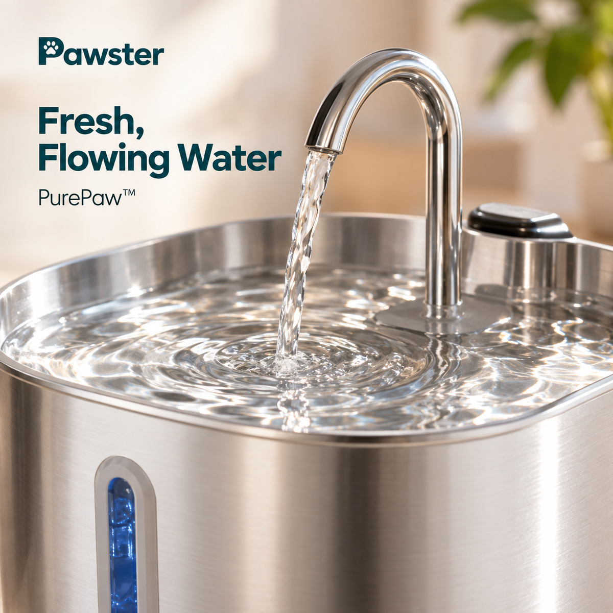 PurePaw™ — Stainless Steel Cat Water Fountain | 2.1L.**