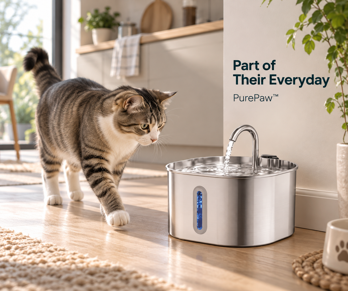 PurePaw™ — Stainless Steel Cat Water Fountain | 2.1L.**