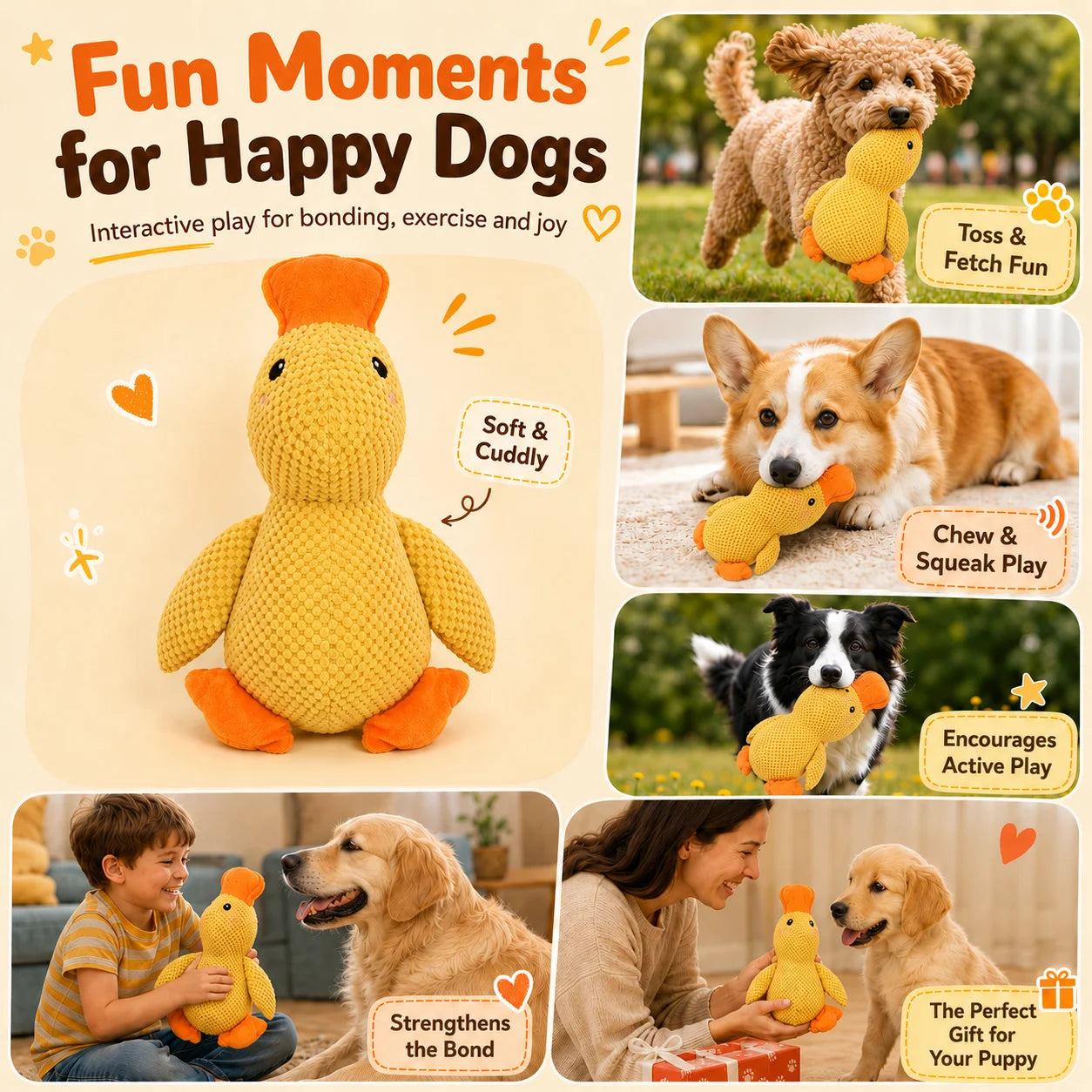 Interactive Plush Duck Toy for Dogs