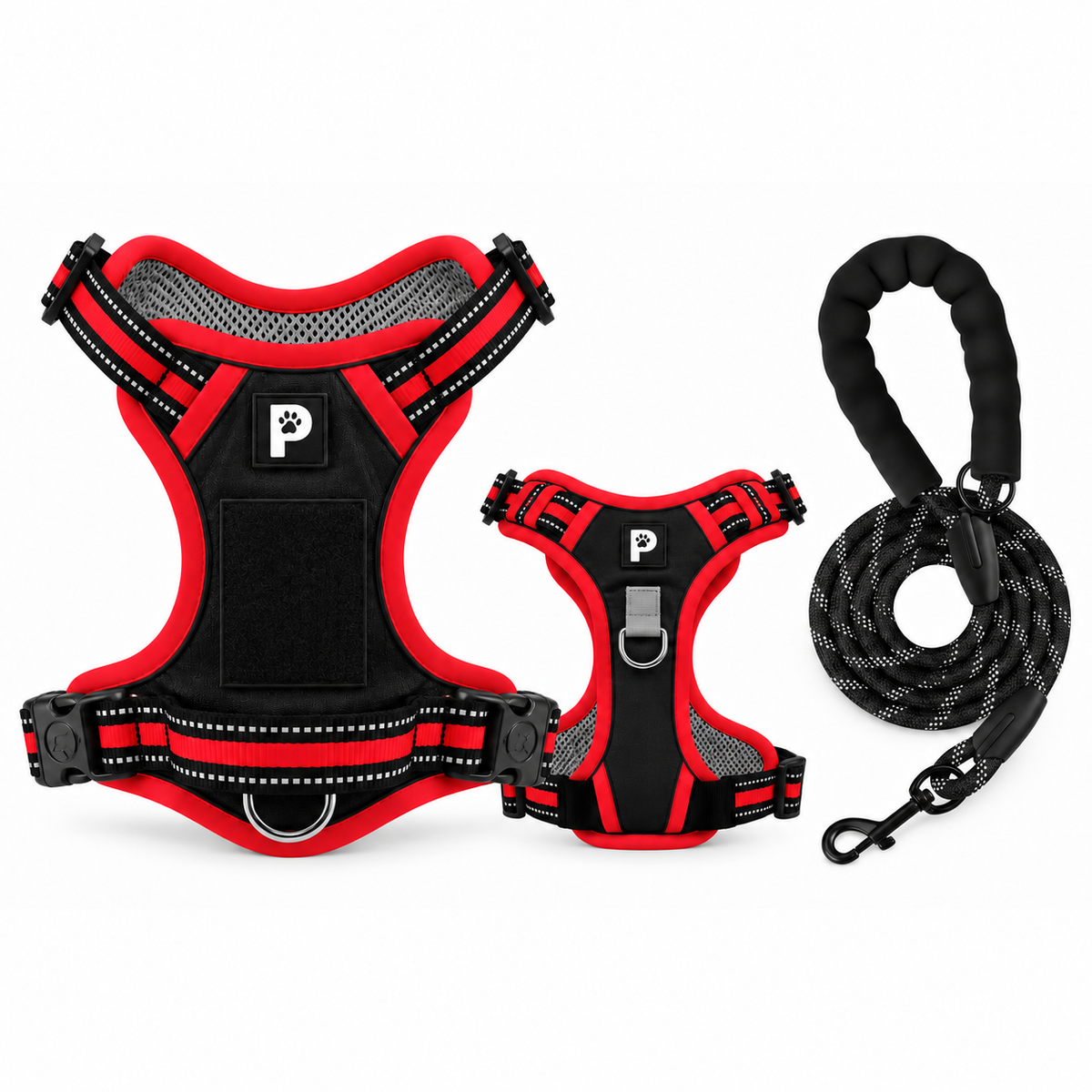 SafeStride preto e vermelho Pawster, conjunto de frente e verso