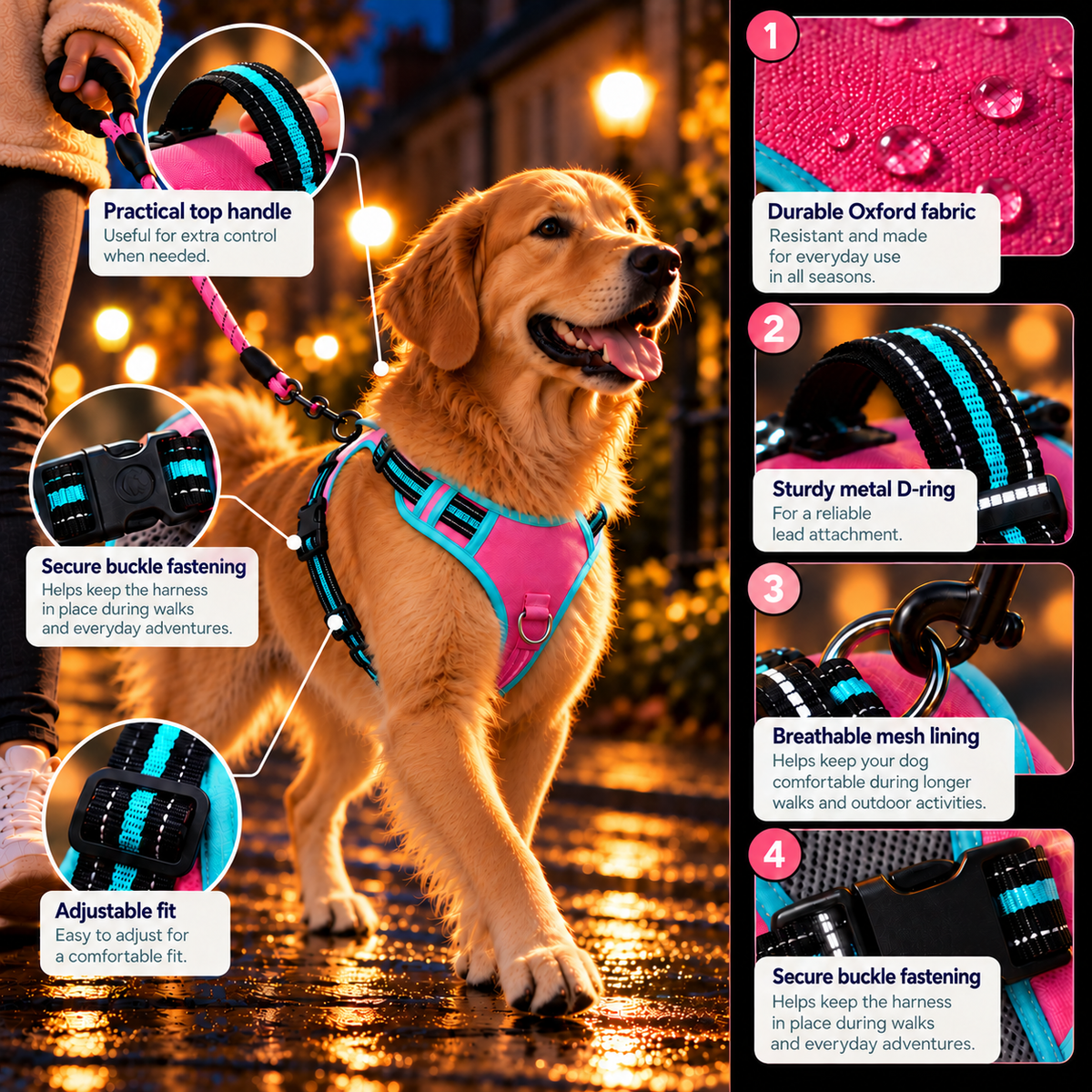 SafeStride – Reflective Dog Harness & Lead Set